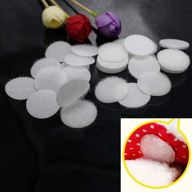 NO glue 100 Pairs 15mm sew  Clothing with nylon buckle Magic Sticker Double Sided Hooks Loops Disks white Pads Dot Fastener Tape