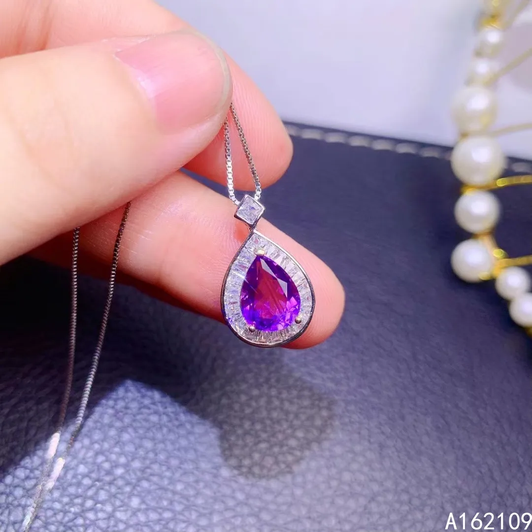 

Boutique Jewelry 925 Sterling Silver Inlay With Natural Gem Female Popular Noble Water Drop Amethyst Pendant Necklace Support De