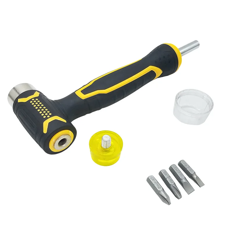 6 in 1 Multi-Hammer Rubber and Metal Double Face Mallet, with Soft Rubber  Hardness Metal Striking Tips ,with Screwdriver