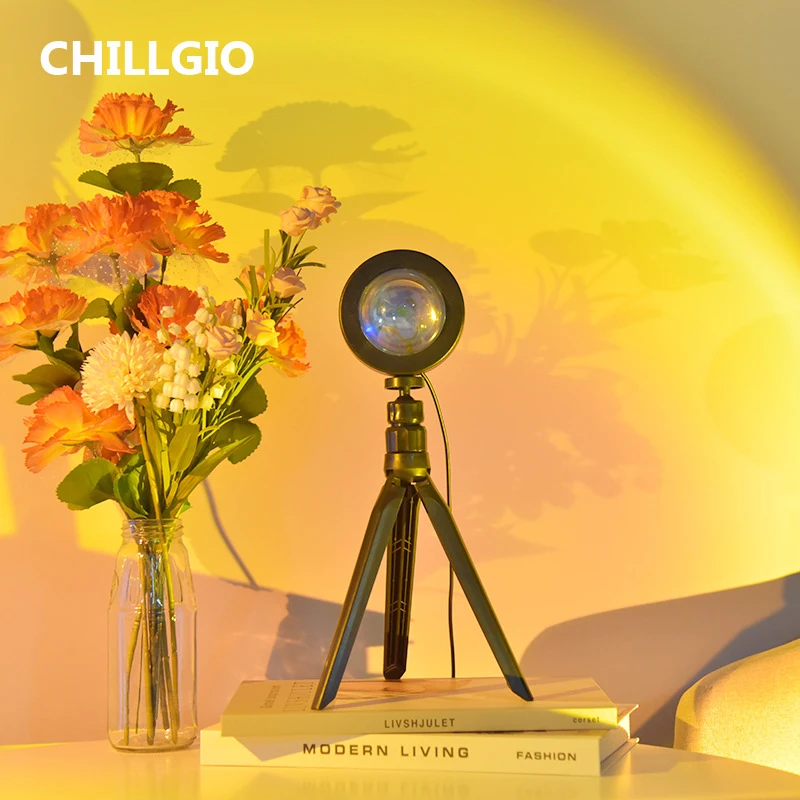 CHILLGIO Projection Sunset Lamp Rainbow Night Light Led Table Lighting Photography Background Bedside Projector Atmosphere Light