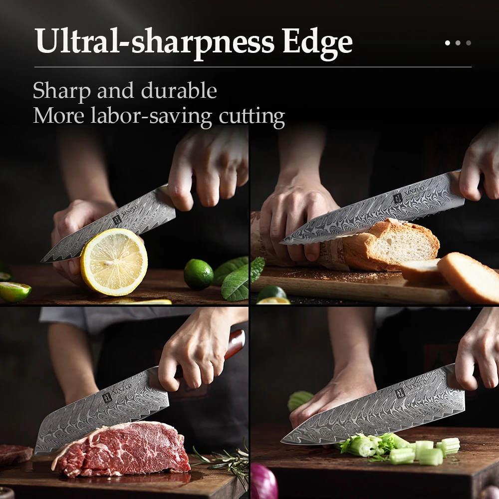 XINZUO 6PCS Kitchen Knife Cooking Sets Japanese Damascus Steel Kitchen Knives Chef Slicing Santoku Utility Bread Paring Knife