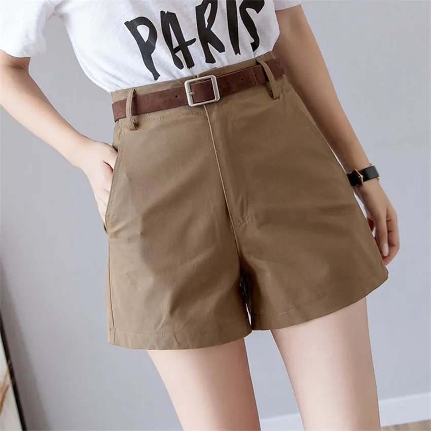 Gowyimmes 2021 Fashion Summer High Waist Sashes Shorts Women A-line Shorts Big Size Girl White Shorts Outwear Casual Pants PD923