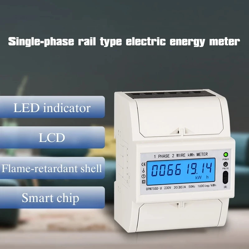 5(60)A  Single Phase 2 Wires Digital Wattmeter Electric Energy Meter Power Energy Consumption Monitor