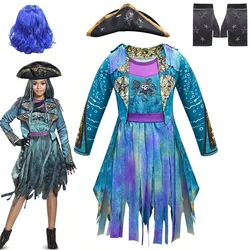 Descendants Halloween Acetate Costume Long Sleeve Dress Kids Audrey Evie Cosplay Funny Party Carnival Clothing Fantasia Jumpsuit