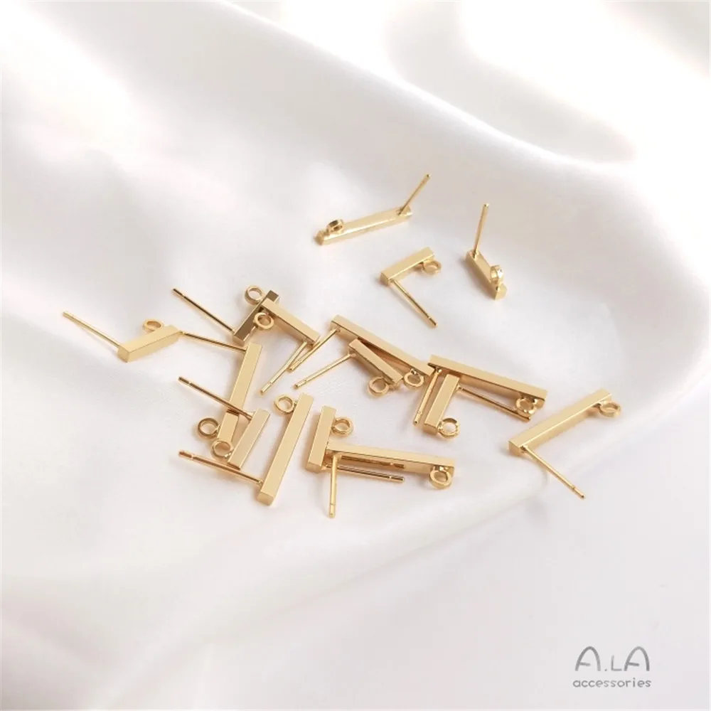 14K Gold Plated T-shaped ear stud, long bar, square wire ear pin, handmade earrings, DIY earrings with hanging ring