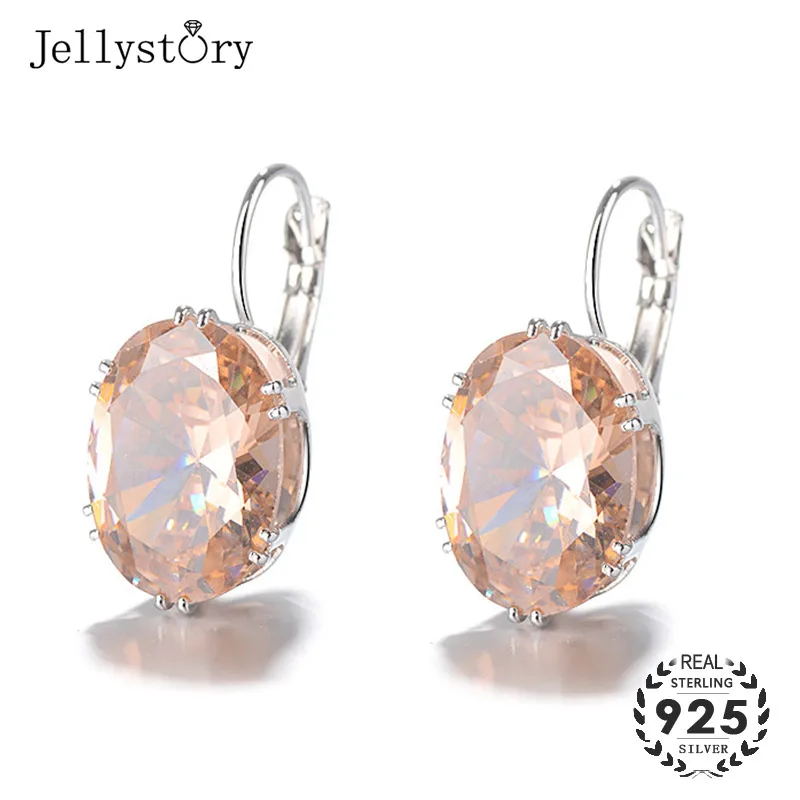 Jellystory-pendientes de plata 925 para mujer, aretes colgantes de piedras preciosas de zafiro de forma ovalada Multicolor, joyería de boda al por