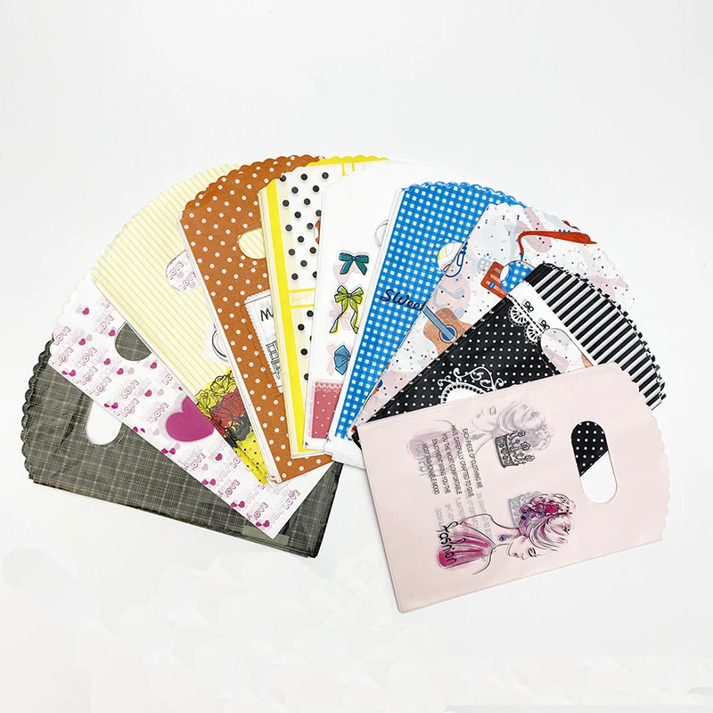 Plastic Gift Handle Bag For Girls, Small Candy Jewelry Packaging Bag with Handles Mini Cute, New Fashion, 9*15cm, 50 PCs/Lot