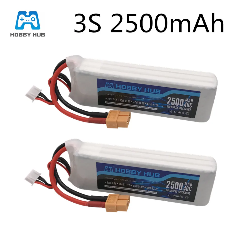 2pcs/Lot  Hobby Hub Battery 11.1V 2500mAh 40C Battery For Drone RC Car Airplane Part 3s Lipo Battery 11.1v For X16 X21 X22