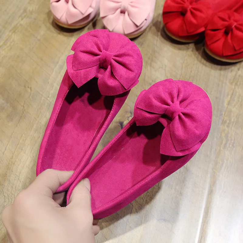 Kids Bowtie Moccasin Loafers Spring Autumn Girls Princess Sweet Shoes Casual Bow-knot Soft Children\'s Suede Shoes Toddler Shoes