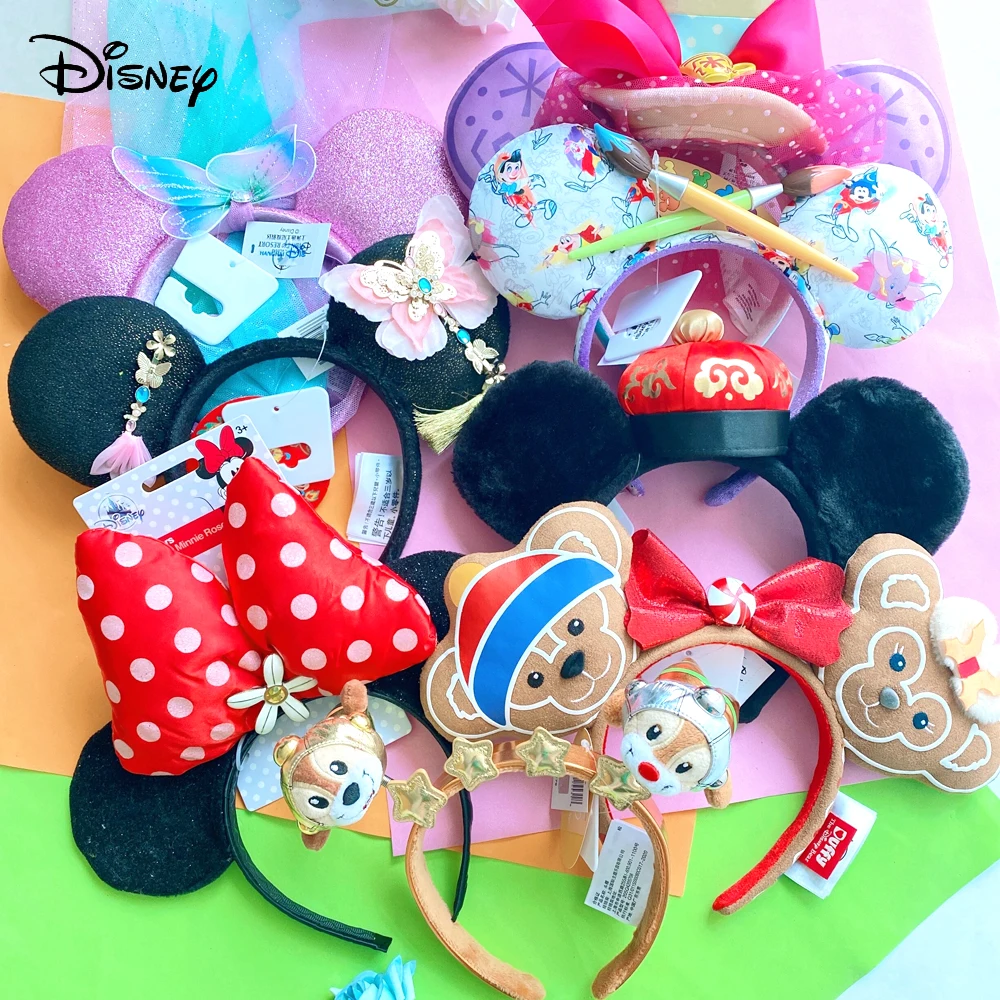 Disney Mickey Minnie Ears Headband  Cosplay Hairband Disneyland Sequin Girl Big Bow Headband DecoratePlush Adult/Kids Headband