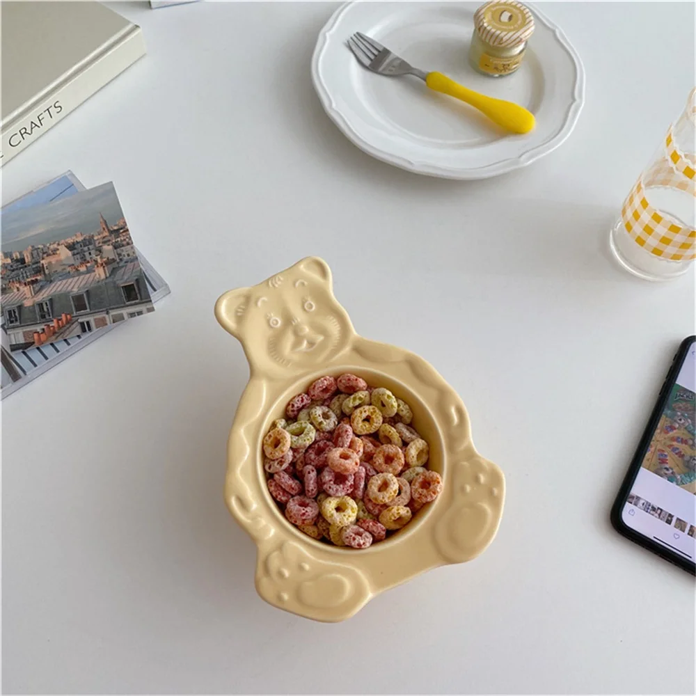 Cartoon Bear Bowl Dessert Cute Cereal Bowl Ceramic Plate Cutlery Salad Tray Flat Soup Bowl Cake Baking Tray Kitchen Tableware