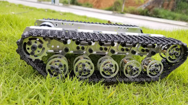 RC Tank Chassis Robot Stainless Steel Tank Truck Intelligent Robot Chassis Metal plastirawler with Shock Absorber for Model Toy