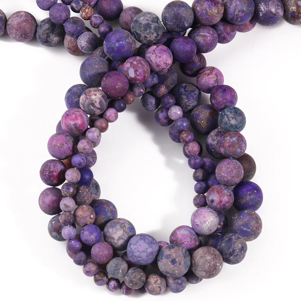 4-10mm Natural Matte Beads American Turquoises Purple Howlite Round Stone Bead for Jewelry Making DIY Bracelet Accessories 15\'\'