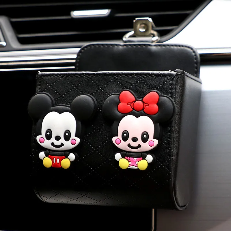 Disney Mickey Minnie Car Storage Bag  PU Mickey Mouse Storage Box Glasses Mobile Phone Stand Accessories Anime Toy Figure Gifts