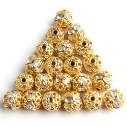 50/100pcs 6mm Metal Rose Gold Black Silver Plated Crystal Rhinestone Ball Spacer Loose Beads For Jewellery Making Diy Bracelet
