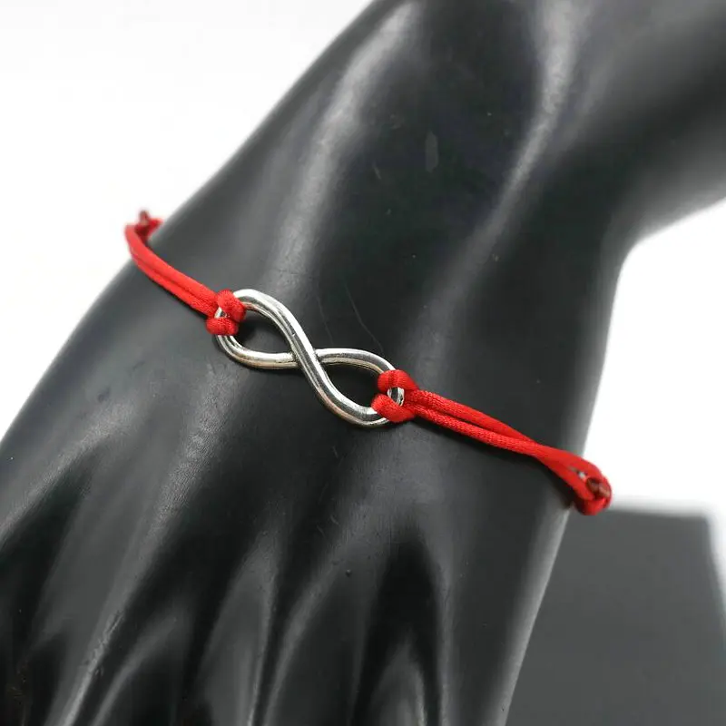 Simple Design Digital 8 Crosses Infinity Silver Color Bracelet Thin Red Rope Thread String Bracelets For Men Women Couples