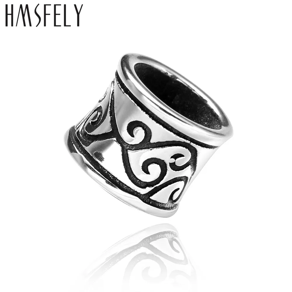 HMSFELY 8mm Big Hole Stainless Steel Vine Pattern Beads Accessories For DIY Leather Bracelet Jewelry Making  Whosale Bead 5pcs