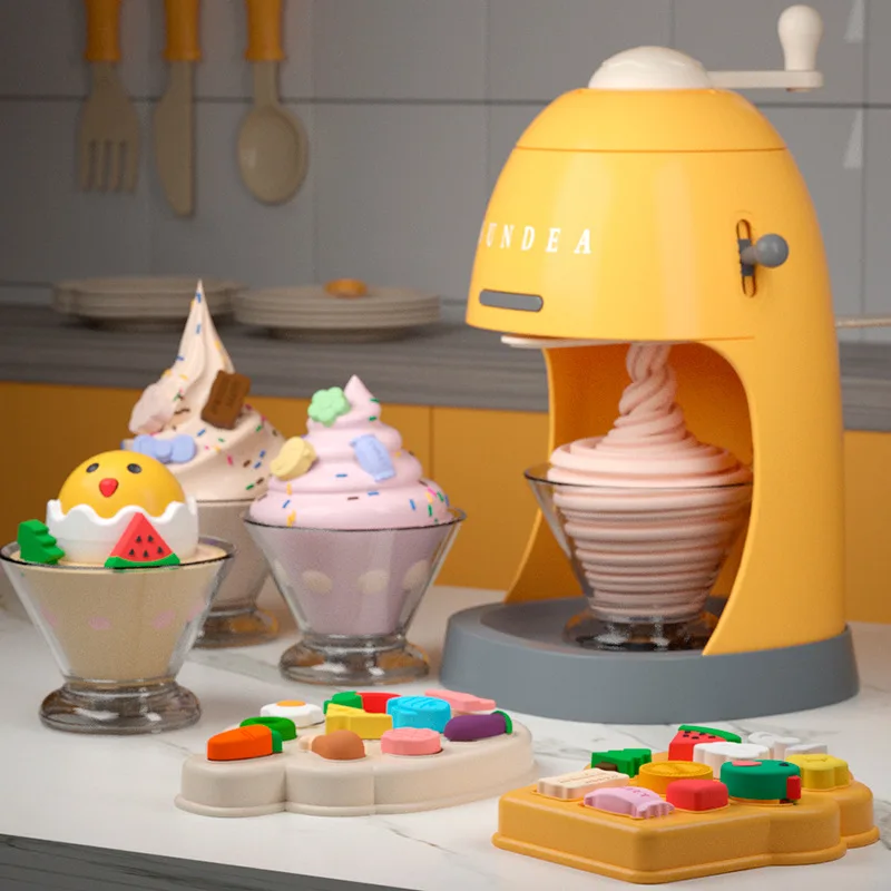 Puxida Ice Cream Noodle Machine Toy Set High Simulation DIY Color Mud Gel Plasticine Pretend Tool for 3 Years Old Children