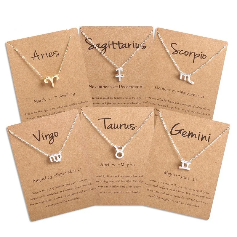 Men Women 12 Horoscope Zodiac Sign Pendant Necklace Aries Leo 12 Constellations Jewelry Kids Christmas Gift Drop Shipping