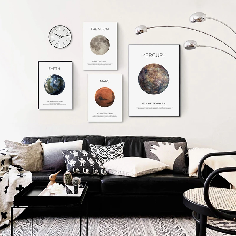 Nursery Solar System Picture Planet Earth Moon Mars Poster Astronomy Space Wall Art Canvas Painting Nordic Kids Room Decoration