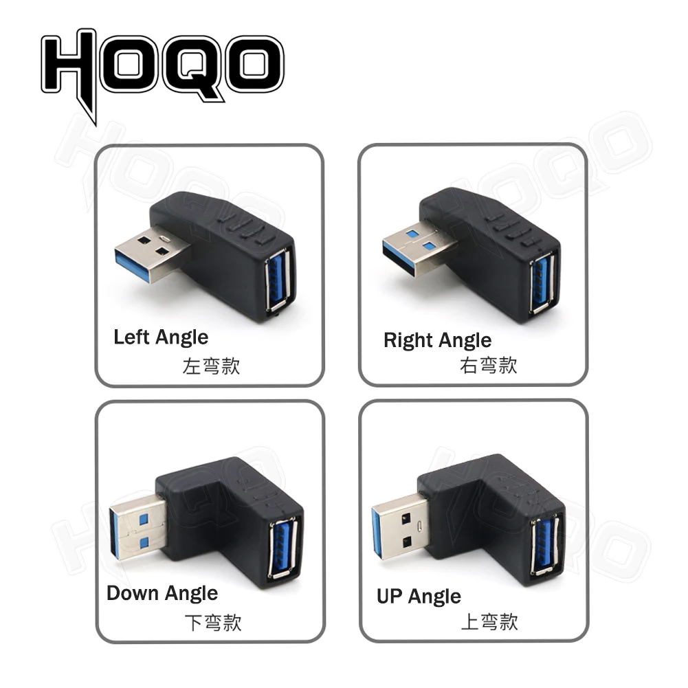 Convertisseur de connecteur Usb 3.0 mâle vers femelle, convertisseur de 90 degrés, de haut en bas à gauche et à droite, adaptateur de prise USB 3.0 de Type A, couleur bleu/noir