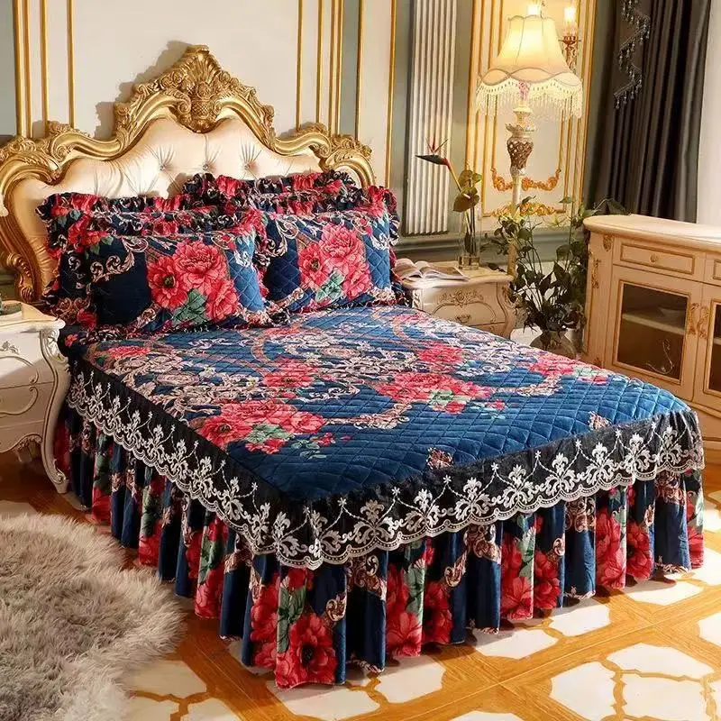 High Quality Thicken Fine Short Plush Quilted Bed Skirt King Queen Size Warm Velvet Bedspread Not Including Pillowcase