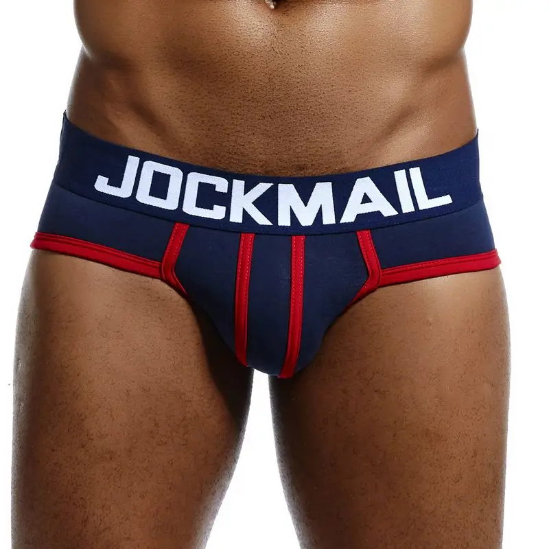 JOCKMAIL Brand Mens Underwear Briefs Cotton Sexy Double pipe Gay Penis Pouch calzoncillos hombre slip Gay Sleepwear male panties