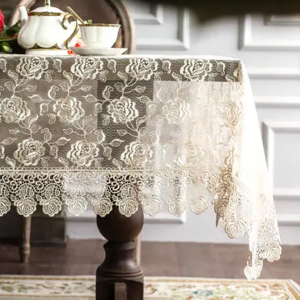 New Full Hollow Embroidered Tablecloth Water Soluble Lace Hem European Style Cover Washable Table Cloth for Tea Table