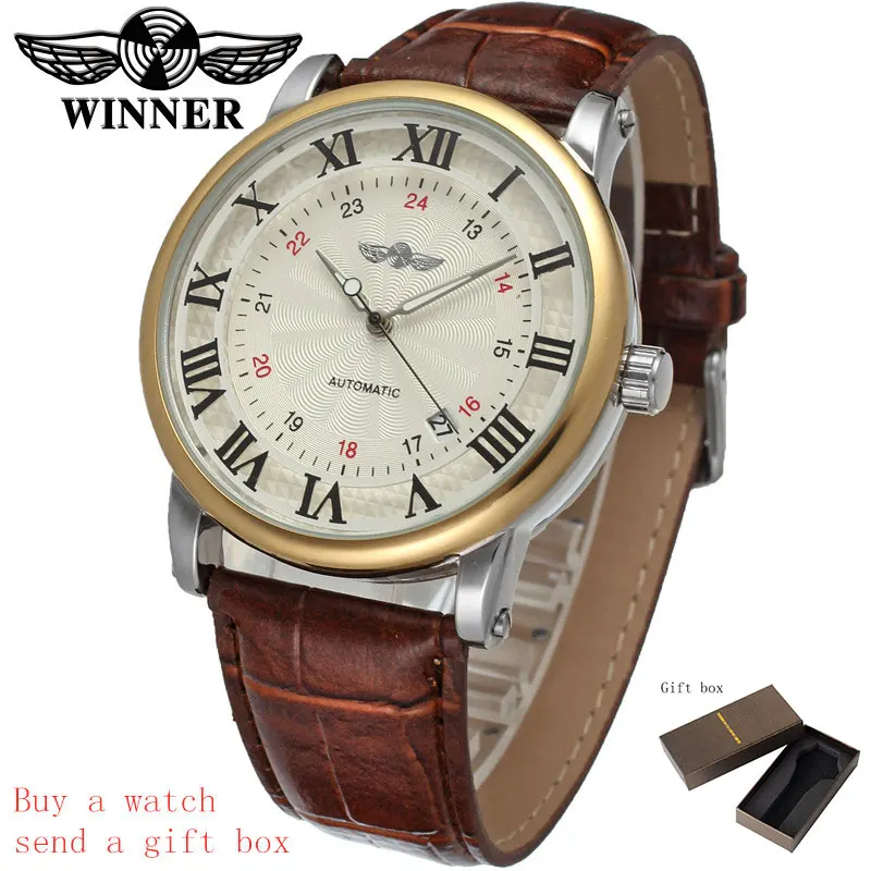 

Men Mechanical Watches Winner Brand Self wind Automatic Stainless Steel Leather Band Forsining Man Sport Casual watch Clock