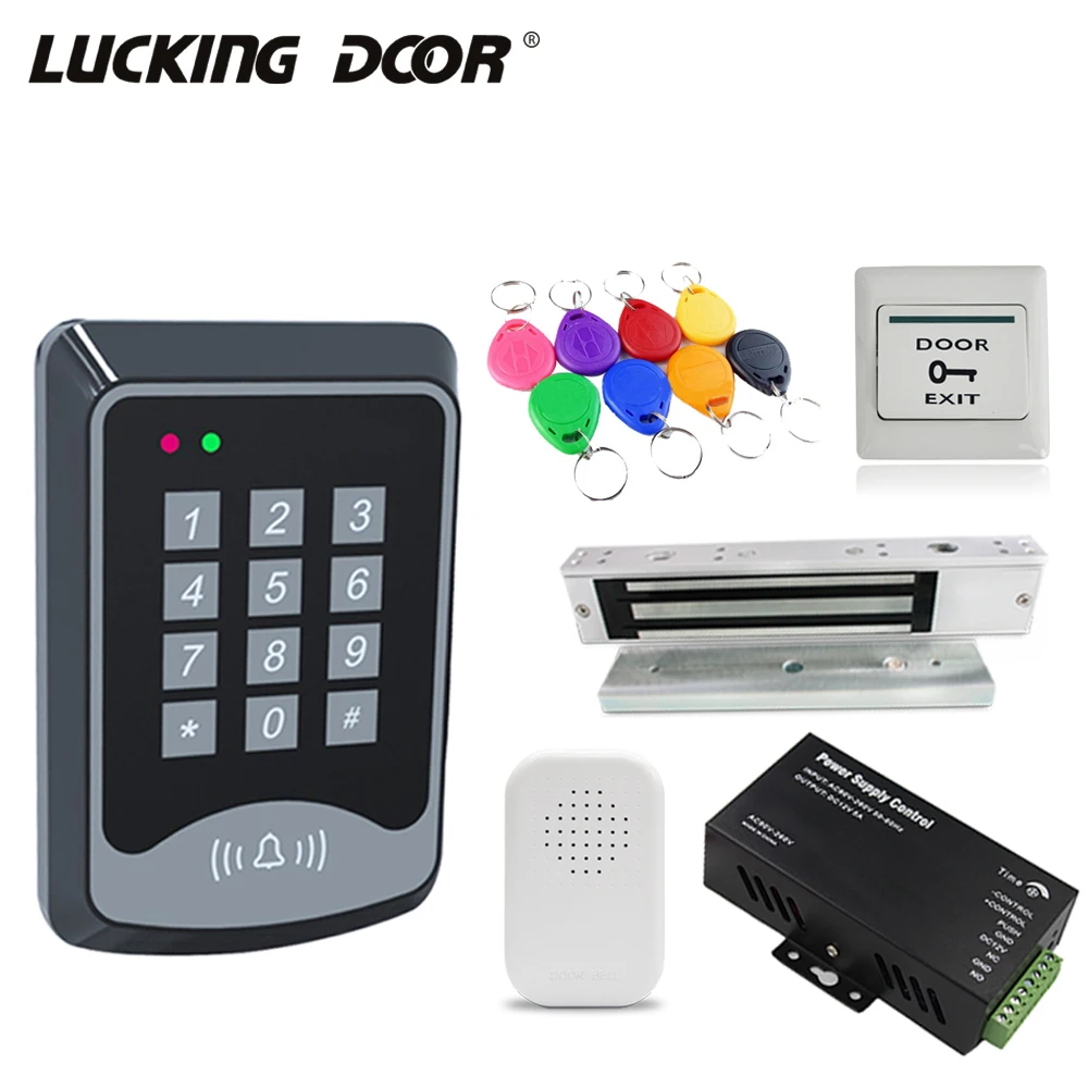 

125KHz EM Access Control Keyboard Kit with Power Supply 180KG Electronic Lock Button Switch for Access Control System 1000 User