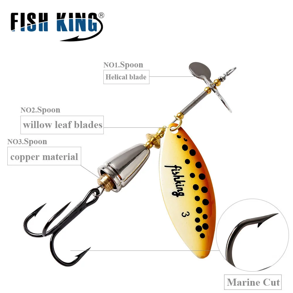 FISH KING 10 Colors Long Cast Spinner Bait Copper Material With Helieal Blade And Hooks Pike Fishing Lure