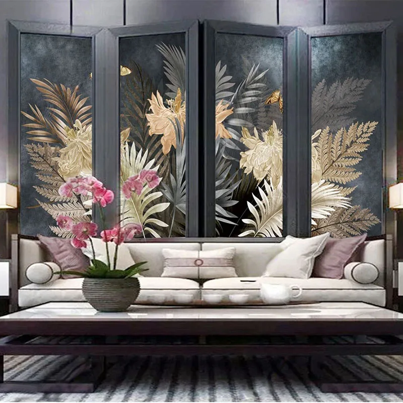 Custom Photo Wallpaper European Style Plant Leaves Mural Living Room TV Sofa Bedroom Home Decor Luxury Papel De Parede Sala 3 D