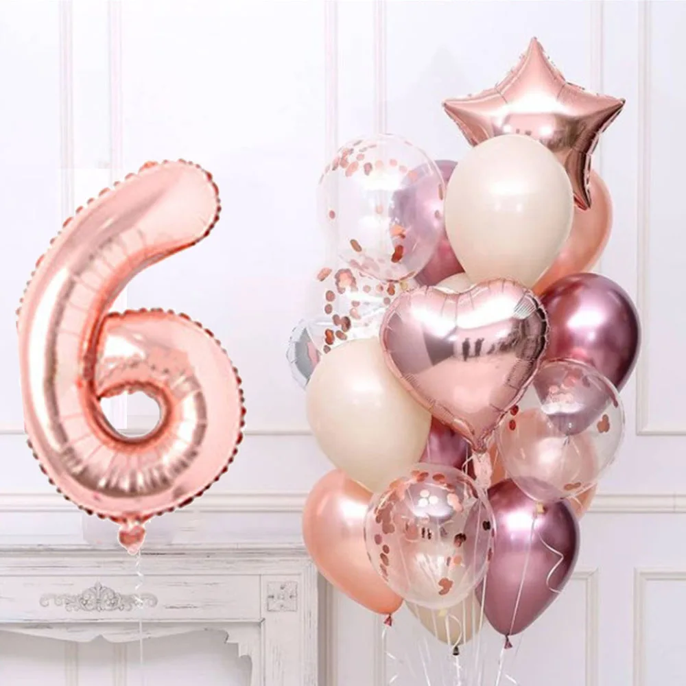 1set Rose Gold Birthday Balloon Set With 32inch Number Balloons 3/3rd Birthday Party Decorations Kids Aniversare 9/1/3 Years Old