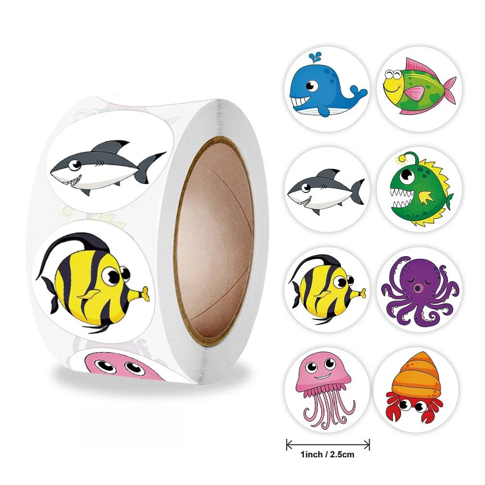 50-500pcs Cute Cartoon Sea Fish Stickers for Kids Children Reward Label Encouragement Scrapbooking Decoration Stationery Sticker