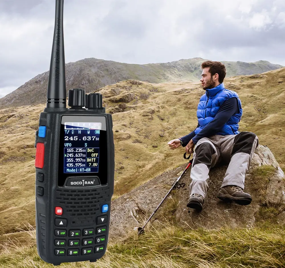 KT-8R Quad Band Walkie Talkie UHF VHF 136-147Mhz 400-470mhz 220-270mh 350-390mhz Handheld 5W UV two way radio color display