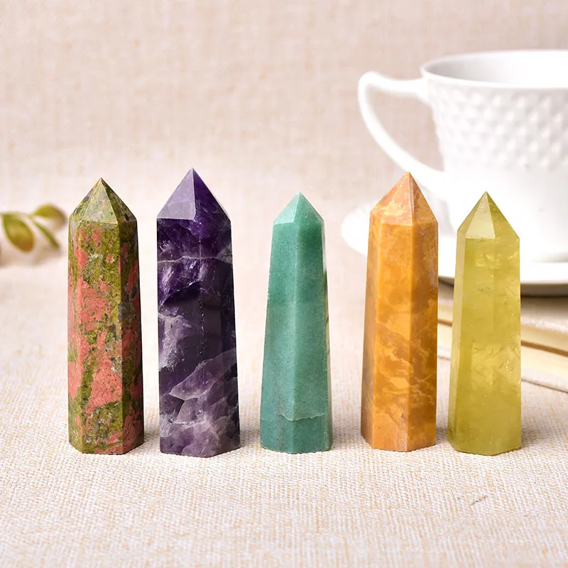 Polished Natural Stones Crystal Point Wand Amethyst Rose Quartz Healing Stone Energy Ore Mineral Crafts Home Decoration 1PC