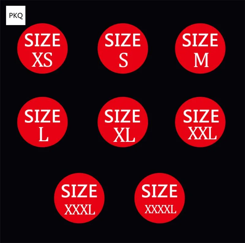 1980/1 مجموعة الأحمر الملابس حجم ملصق 13 مللي متر مستديرة ذاتية اللصق العلامات ورقة ملصق حجم التسمية XS/S/M/L/XL/XXL/XXXL حجم