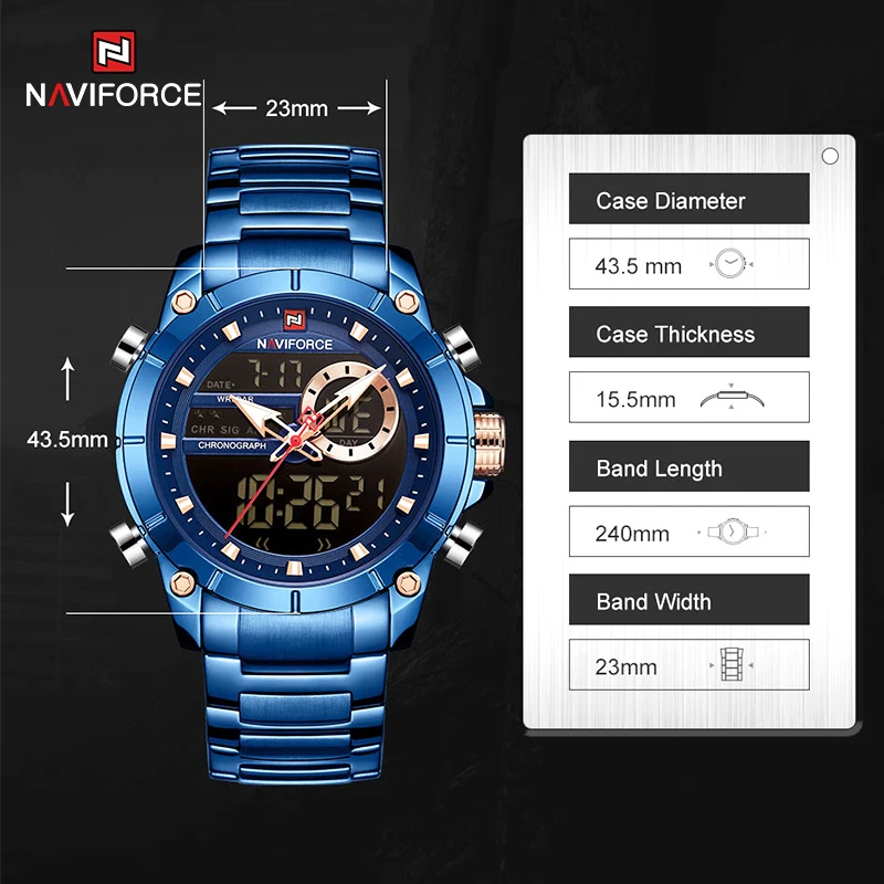 NAVIFORCE Men Military Sport Wrist Watch Top Brand Luxury Quartz Steel Dual Display Male Clock Watches Relogio Masculino 2020