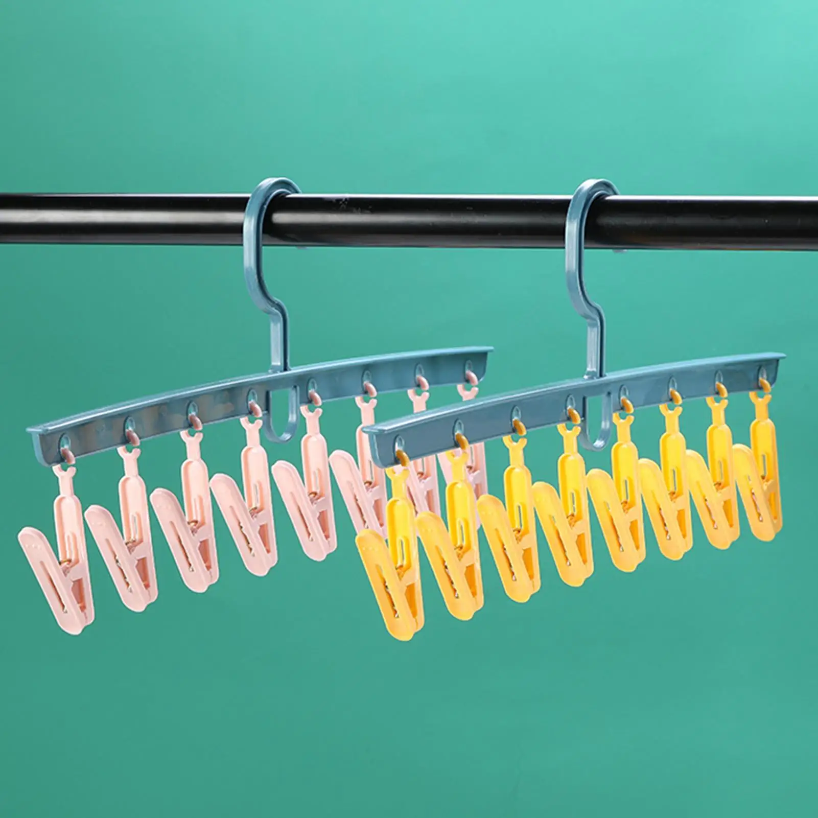 Plastic Clothes Hanger Rack Clothespin for Socks Clothes Drying Rack Hanger Anti-skid Cloth Organizer Drying Rack with 8 Clips