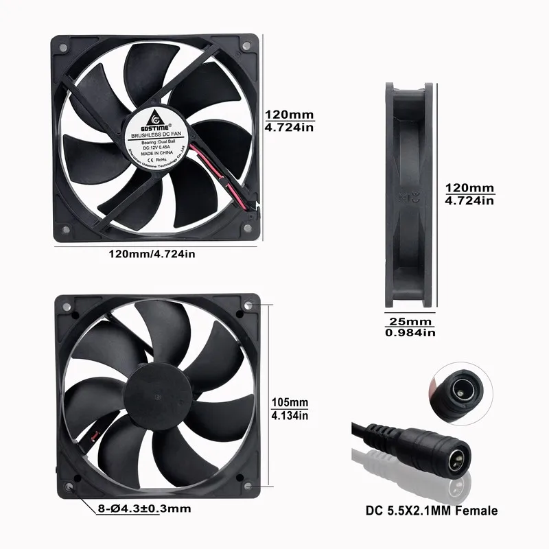 1 قطعة Gdstime 12 فولت 120x25 مللي متر 120 مللي متر المزدوج الكرة عالية السرعة فرش تيار مستمر مروحة التبريد 12025B 12 سنتيمتر تيار مستمر موصل وحدة معالجة خارجية للحاسوب برودة