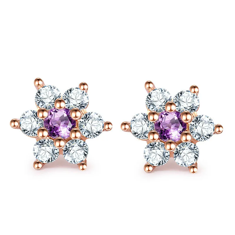 2colors Cute Flower Crystal 925 Silver Small Stud Earring Paved Shiny Austrian Cubic Zirconia Gold-Color Jewelry For Women