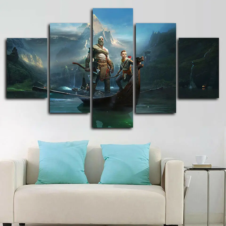 

5Pcs God Of War Kratos Gamer Wall Art Canvas HD Print Posters Pictures Paintings Home Decor Accessories Living Room Decoration