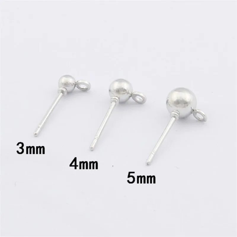 50pcs Eearrings Pin with Hole 3 4 5mm Ball Earring Stud Ear Post Nails Ear Jewelry Findings for DIY Stud Earrings