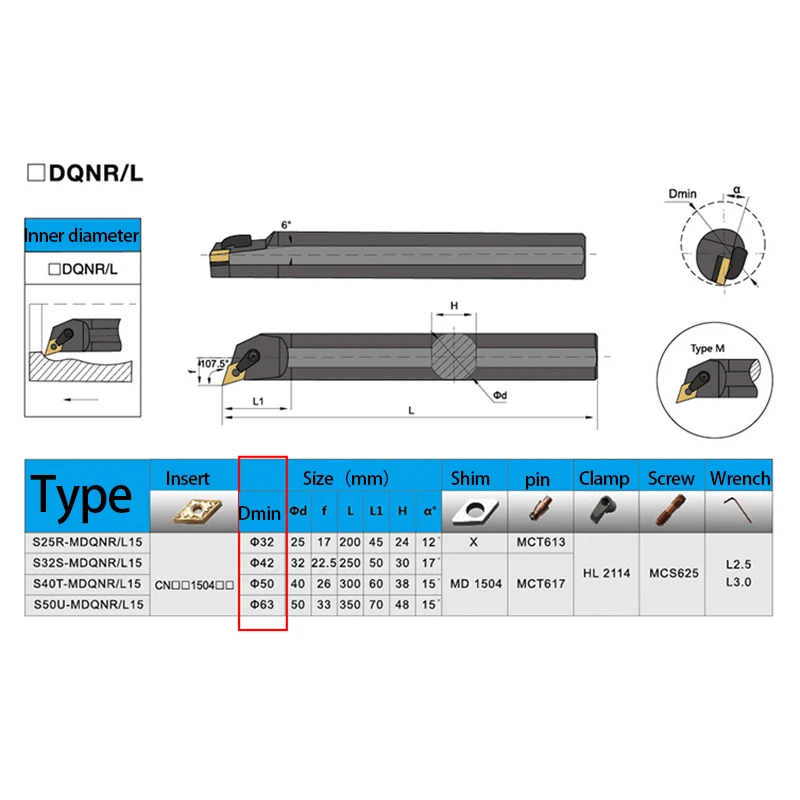 KaKarot Internal Turning Tool Holder S20R-MDQNR11 S32T-MDQNR15 S40T-MDQNR15 Carbide Inserts DNMG11 DNMG15 Lathe Cutting Tools