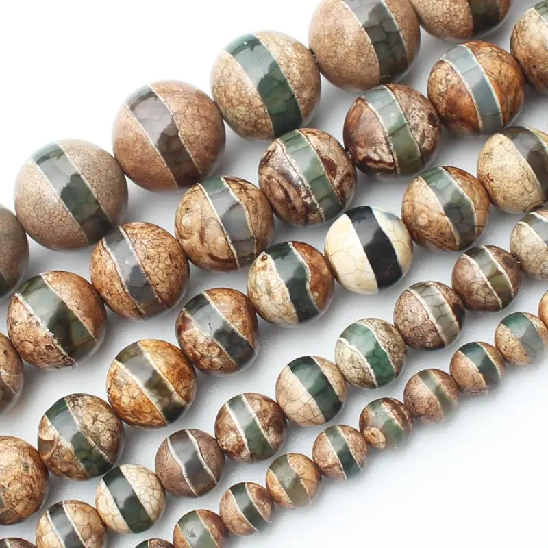 

Vintage Tibet Green One line pattern Dzi Agate 6-14mm Round beads means ,For Jewelry making, can mixed wholesale!