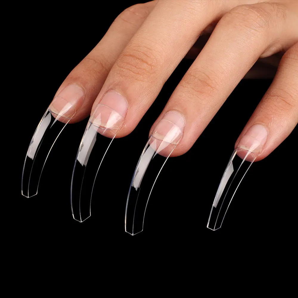 100pcs Transparent Curved Half-covered Acrylic Engraved Round False Nails Extension French Finger Nail Tips For Tools