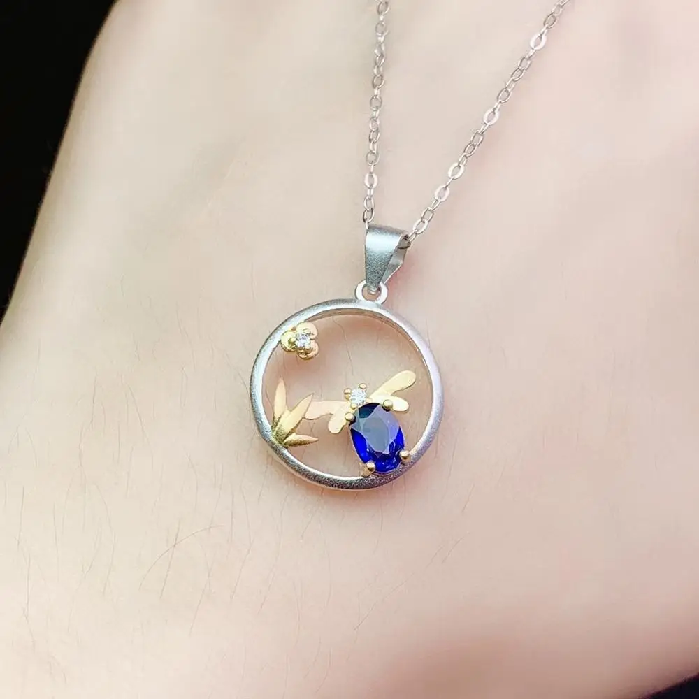 KJJEAXCMY fine jewelry 925 Sterling Silver inlaid natural sapphire popular bee girl new Pendant Necklace support test view 6