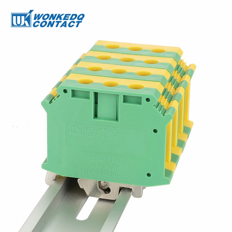 UISLKG-35 Ground Din Rail Terminal Block, 35mm²/2AWG Installation Screw Electric Wire Connector, Earth Grounding UISLKG35