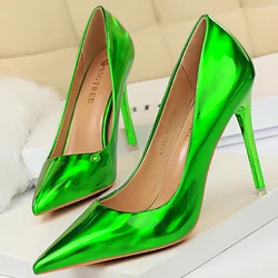 2022 Sexy Women Designer Blue Green 10.5cm High Heels Pumps Patent Leather Stripper Stiletto Wedding Holographic Shoes Plus Size