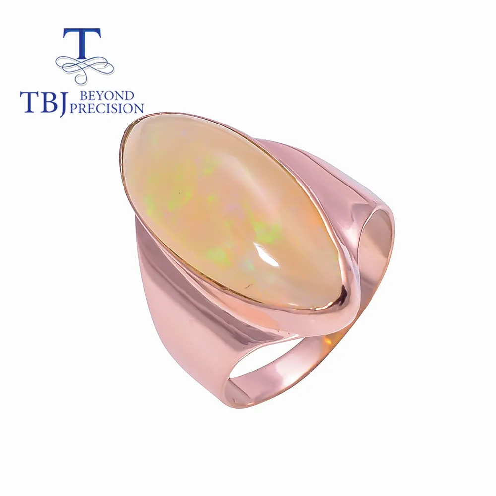 

TBJ,Big size 9ct Opal Ring Natural Ethiopia Opal gemstone fine jewelry 925 sterling silver rose gold women ring 9# ring size